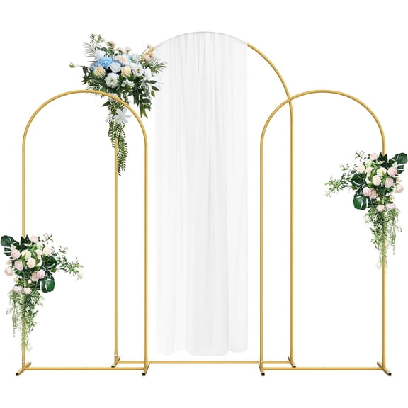 Gold Wedding Arch Backdrop Stand Set of 3 - 7.3FT & 6FT Metal Arch Stand for Ceremony, Baby Shower, Party Indoor Outdoor