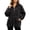 Black, variant on IUYRTFE Women Denim 1/4 Zip Hooded Pullover Long Sleeve Loose Fit Top with Pockets