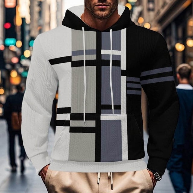 Handshe Chandail à Capuche pour Hommes, Mode Décontractée Quotidienne Chandail Rayé pour Randonnée en Plein Air et Style de Rue, Grande Taille