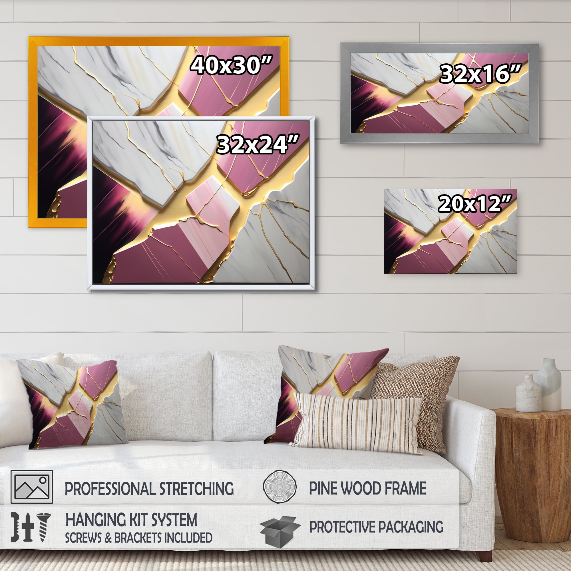 Designart Abstract Geode Pink V Canvas Wall Art