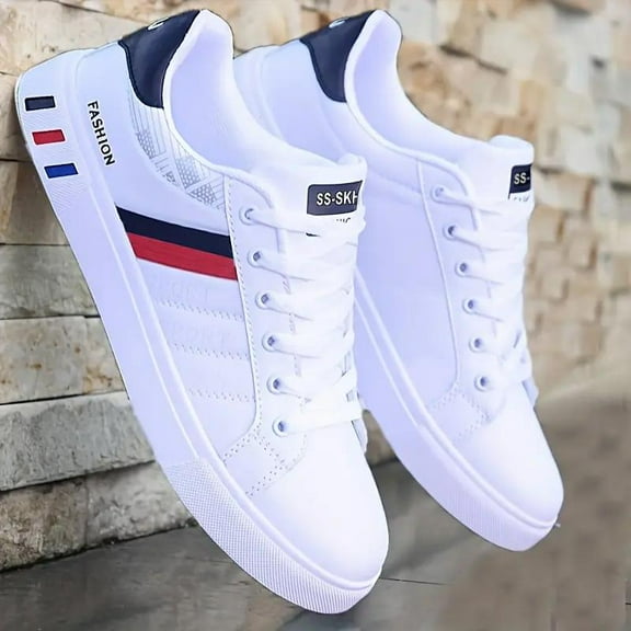 CORASUN Men's Fashion White Sneakers, Waterproof PU Leather, Durable Lightweight Lace-Up Shoe for Summer & Daily Casual