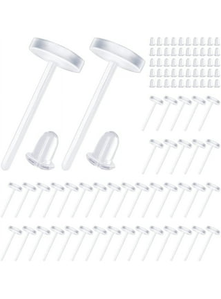 Clear Earrings for Sports, 400pcs 18g Plastic Earrings for Sensitive Ears, Clear Stud Earrings for Work with Solid Plastic Posts and Soft Rubber