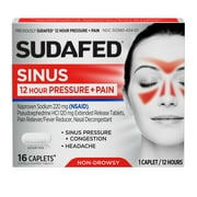 Sudafed 12 Hour Sinus Pressure + Pain Relief Sinus Decongestant, 16 ct