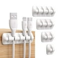 thumbnail image 1 of Clips organizadores de cables de escritorio blancos - Juego de 5 - Organizador de cables de silicona con adhesivo fijo para guardar cables de escritorio para cargador, mouse, auriculares y P, 1 of 5