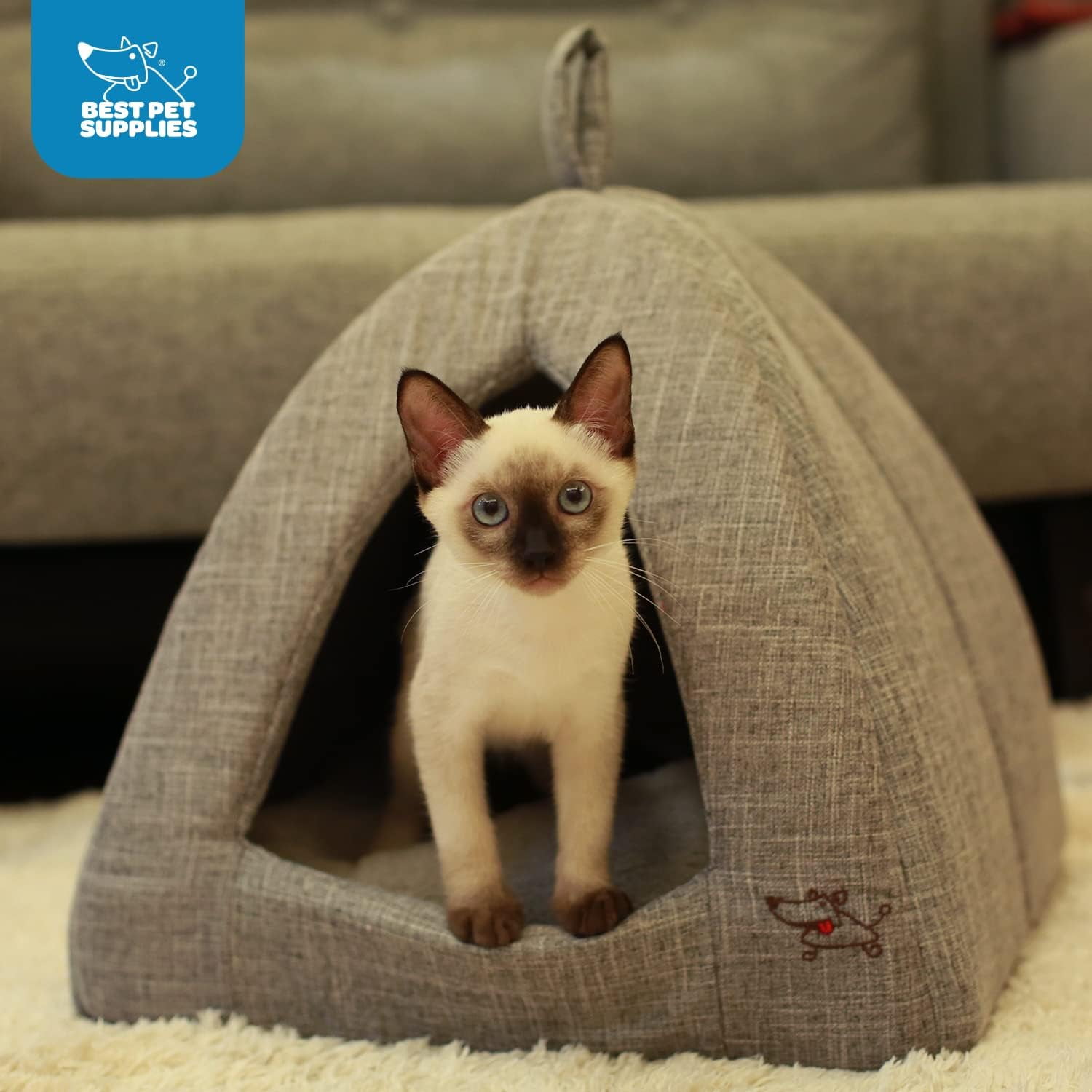 Pet Tent - Soft Bed for Dog and Cat by Best Pet Supplies - Gray Linen, 19" x 19" x H:19"
