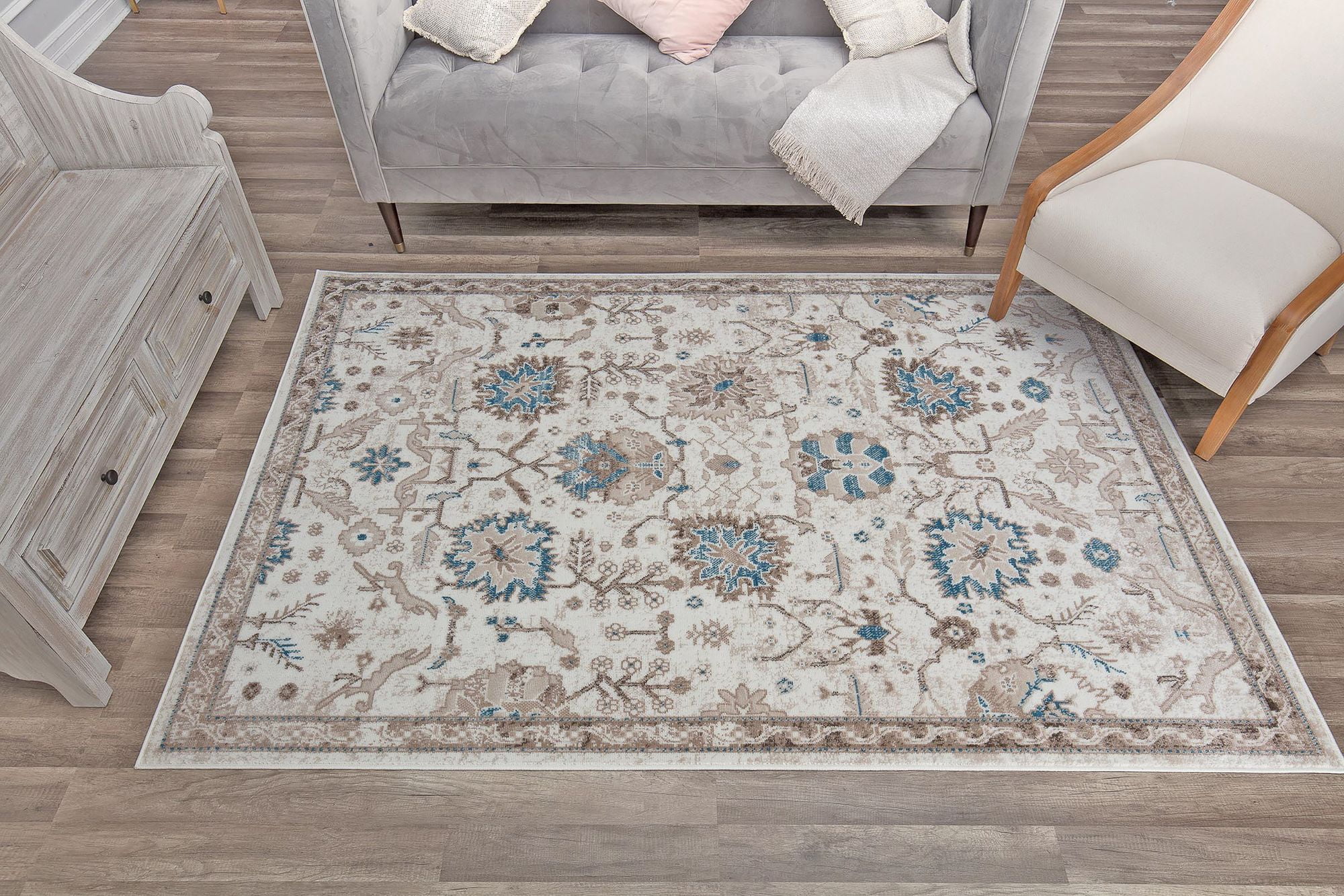Freida FY55B Honeysuckle Vintage Farmhouse Cream Area Rug, 2'6"x8'