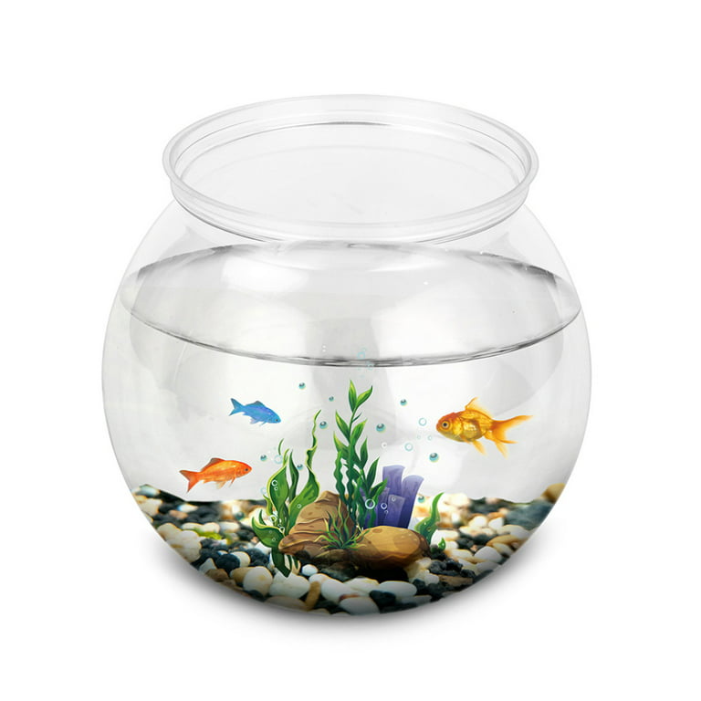 XROMTBEM Plastic Fish Bowls Round Aquarium Transparent Fish Keeper Fishbowl  One-piece Construction Shatterproof Starter Kit 