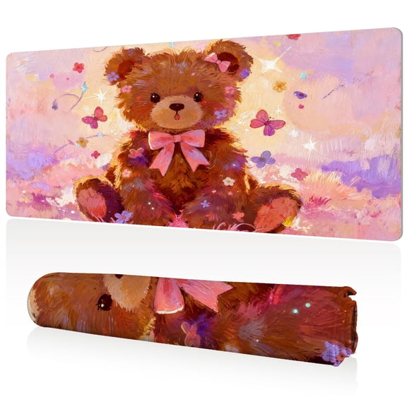LIVEKEY Mouse Pad Durable Easy Clean Non Slip Stitched Edge Ultra Large 80x40x0.3cm Full Desk Coverage Adorable Teddy Bear Pattern for Gaming and Office