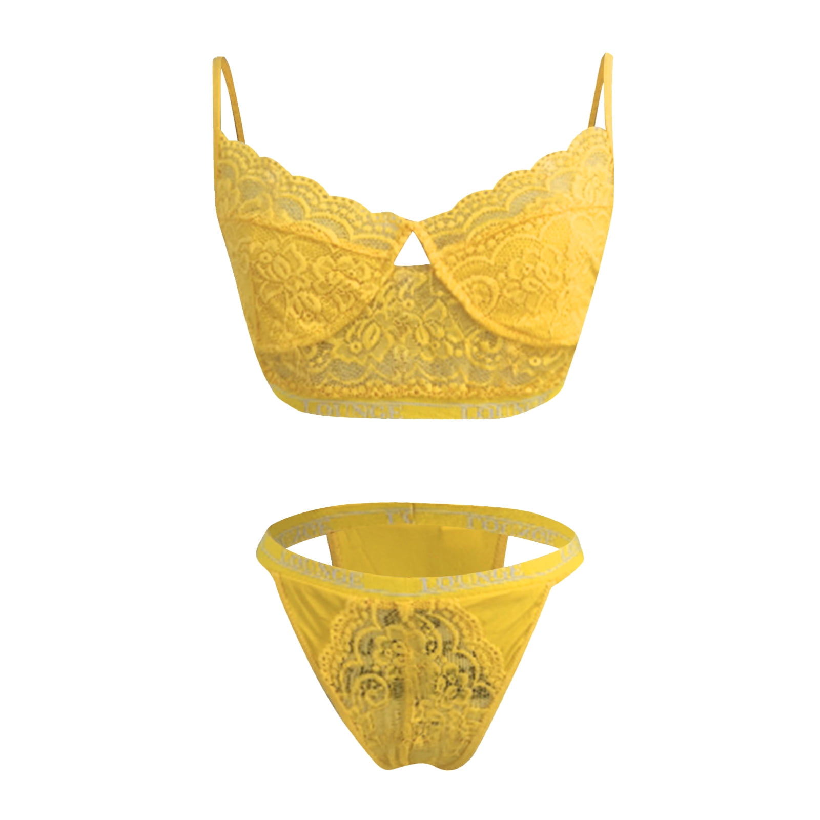 Ultrathin Lace BCD Yellow Lace Bra Set With Cross Beauty Back And