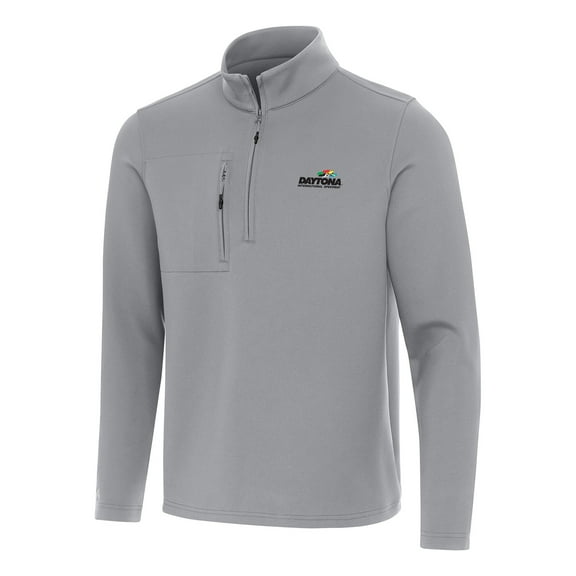 Men's Antigua Gray Daytona International Speedway Insider Quarter-Zip Pullover Top