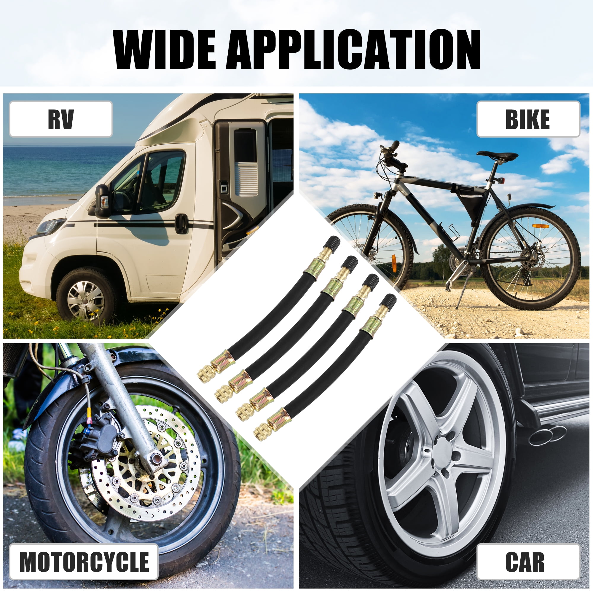 Unique Bargains 4pcs Tire Valve Extension Stem Adaptor Tool Flexible Dual Extender Pipes
