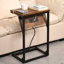 C Shaped End Table With Charging Station And Usb Ports