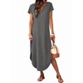thumbnail image 4 of Summer Casual Maxi Dresses for Women V Neck Cap Sleeve Long Sundress with Pockets Beach Vacation Gray XL, 4 of 8