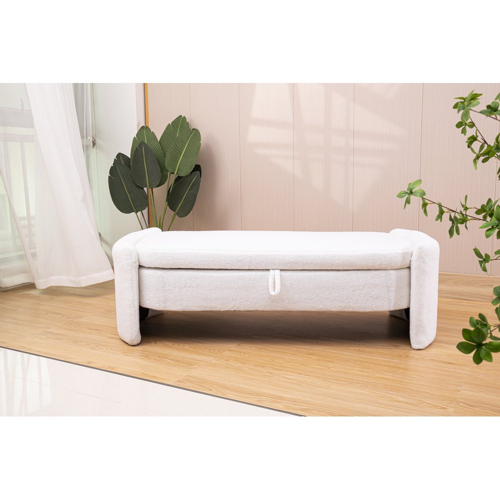 GZXS Storage Benches End of Bed 57" Comfy Teddy Fabric Ottoman Bench