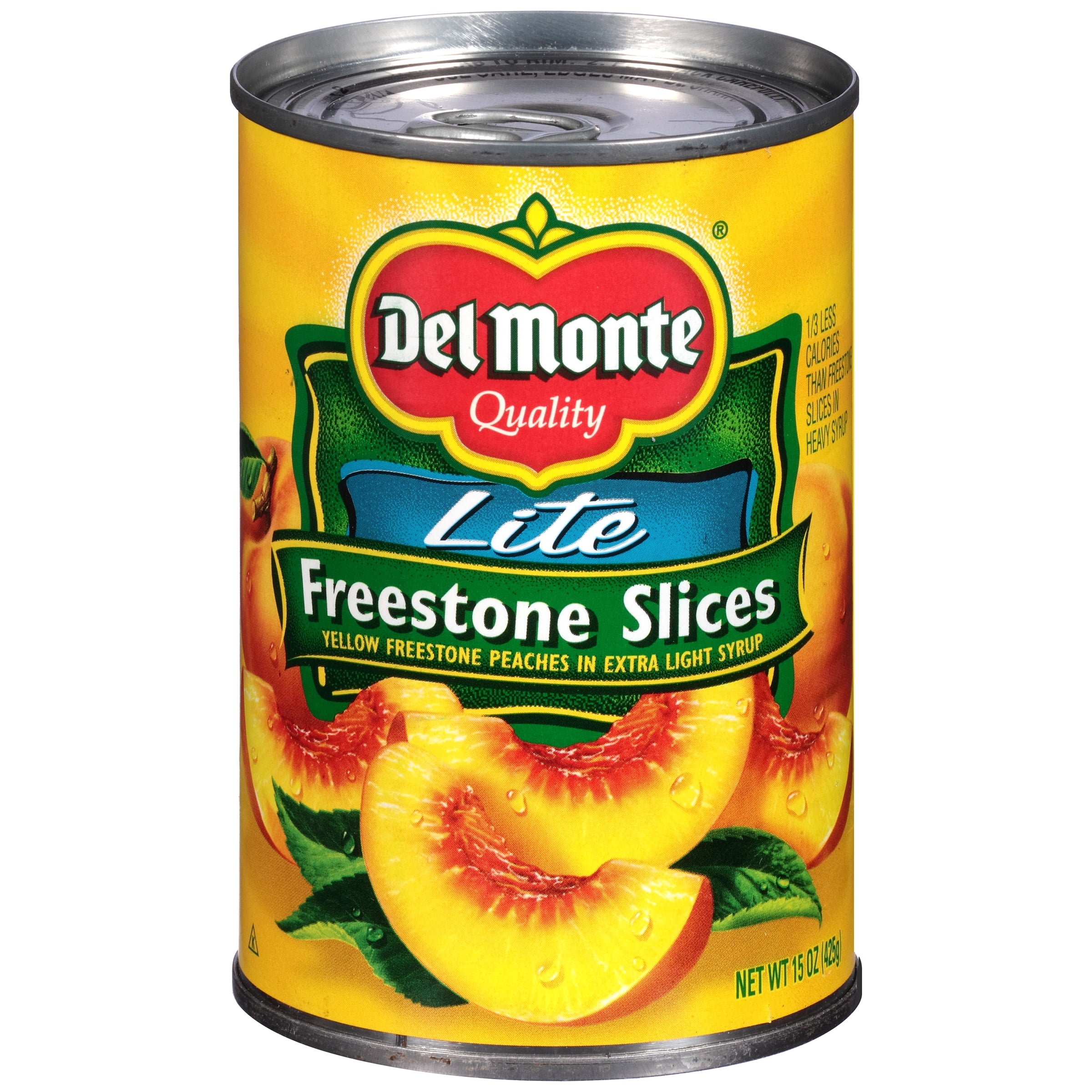 Del Monte Lite Freestone Peach Slices, Canned Fruit, 15 oz Can