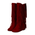 thumbnail image 3 of YLYL Women's Suede Flat Mid Calf Boots Wide Calf Tassel Round Toe Slip on Warm Winter Boots, 3 of 7