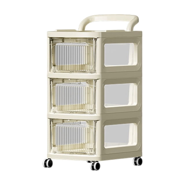 Lksixu Kitchen Bathroom Living Room Shelf Floor Storage Rack Multi-Layer Transparent Storage Cabinet Movable Trolley Storage Bins Organizers and Storage