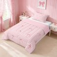 thumbnail image 2 of Erosebridal Stripe Bow Silhouette Twin Comforter Sets for Girls, Girly Linear Retro Print Bedding Set, Pink Reversible 2-Piece 1 Comforter and 1 Pillowcase, 2 of 6