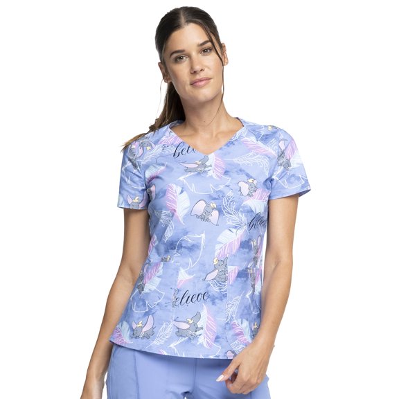 Tooniforms Scrubs Top For Women V-Neck TF756, L, Dumbo Believe