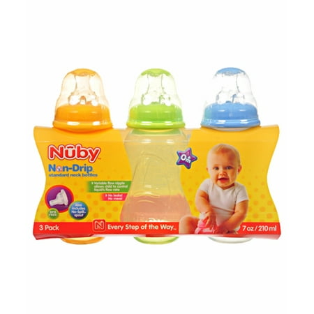 Nuby 3-Pack Non-Drip Standard Neck Bottles (7 oz.)