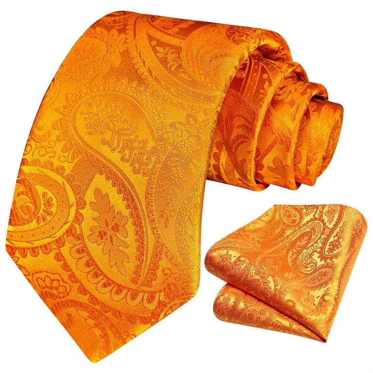 Orange Tie Light Burnt Orange Ties for Men Solid Paisley Neckties and  Pocket Squares Set for Weddings 