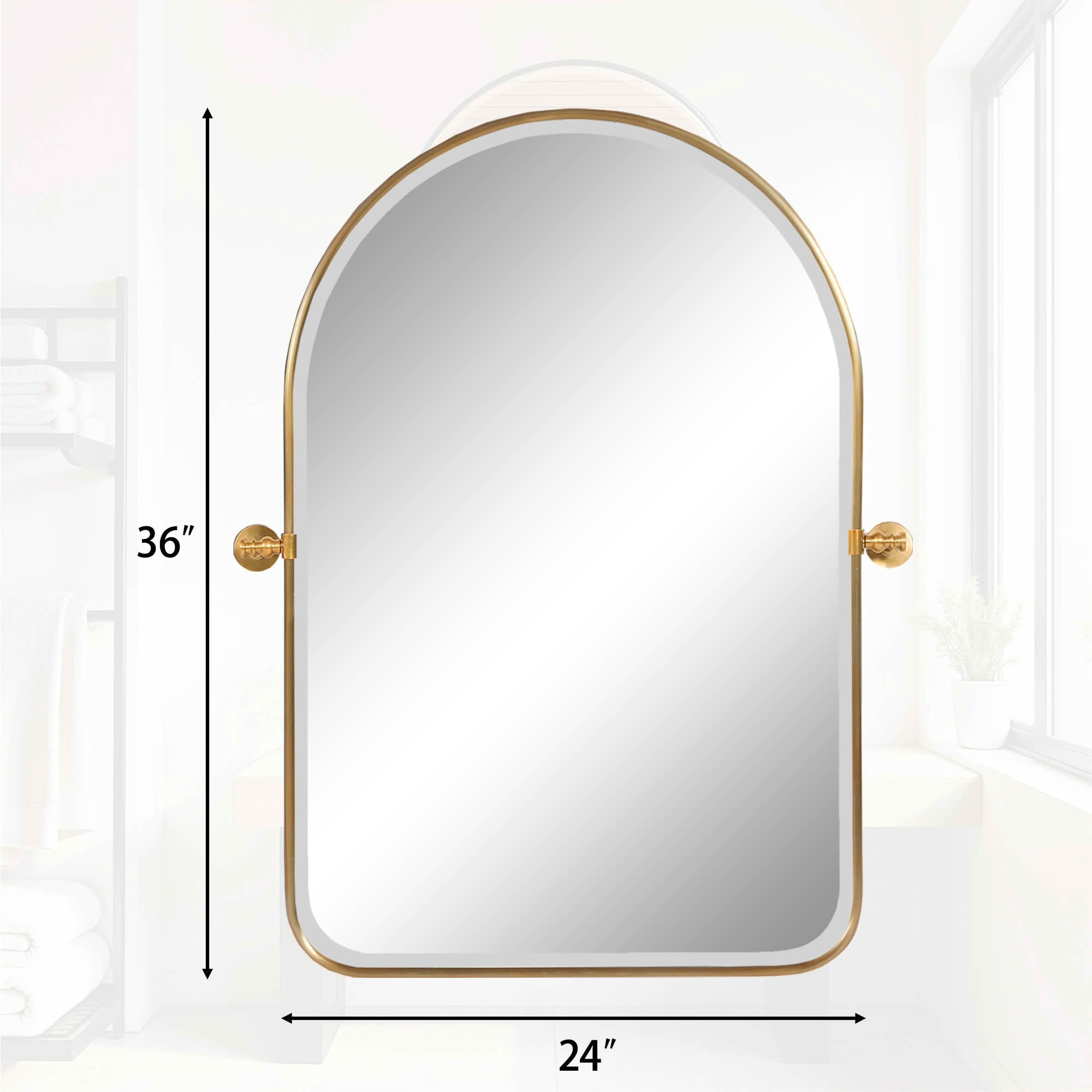 MAYEERTY 36x24 Inch Gold Metal Round Corner Arched Swivel Wall Mounted Mirror for Bathroom