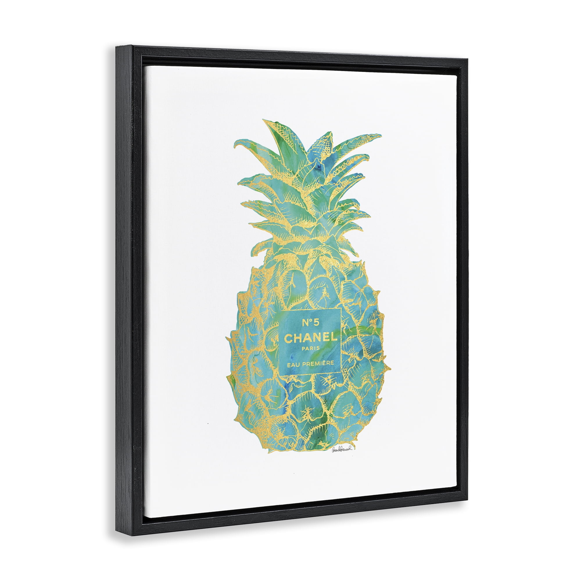 Stupell Industries Green Glam Brand Pineapple Food & Beverage Painting Black Floater Framed Canvas Art Print Wall Art, 25 x 31