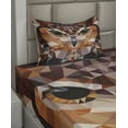 thumbnail image 2 of Ambesonne Retro Fitted & Top Sheet Set with Sham, Geometric Mosaic Owl Art, Orange Brown, 2 of 4