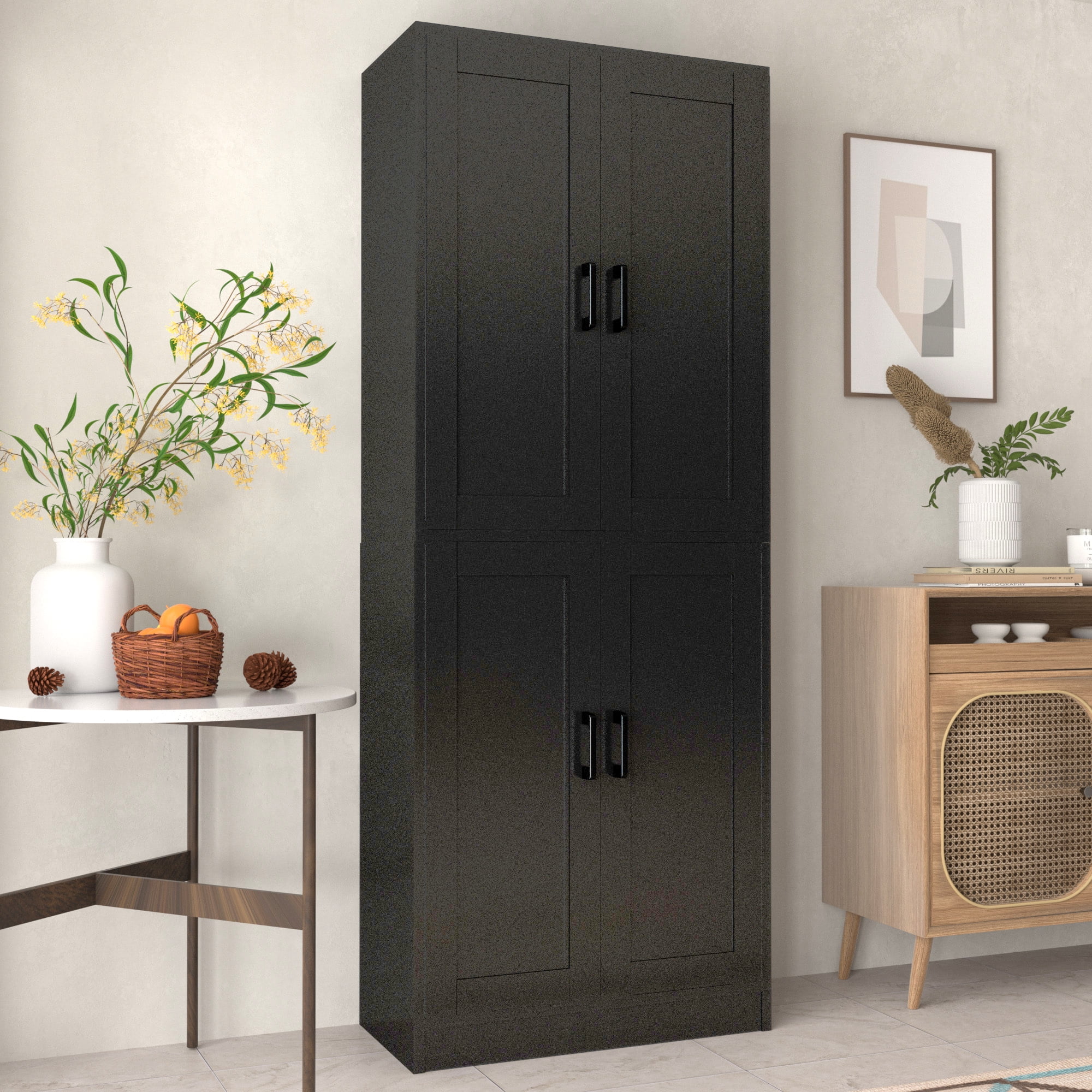 DIYART Black Kitchen Pantry Cabinet, 71" Tall Kitchen Storage Cabinet with doors, Kitchen Pantry Hutch with Storage for Kitchen, Dining Room
