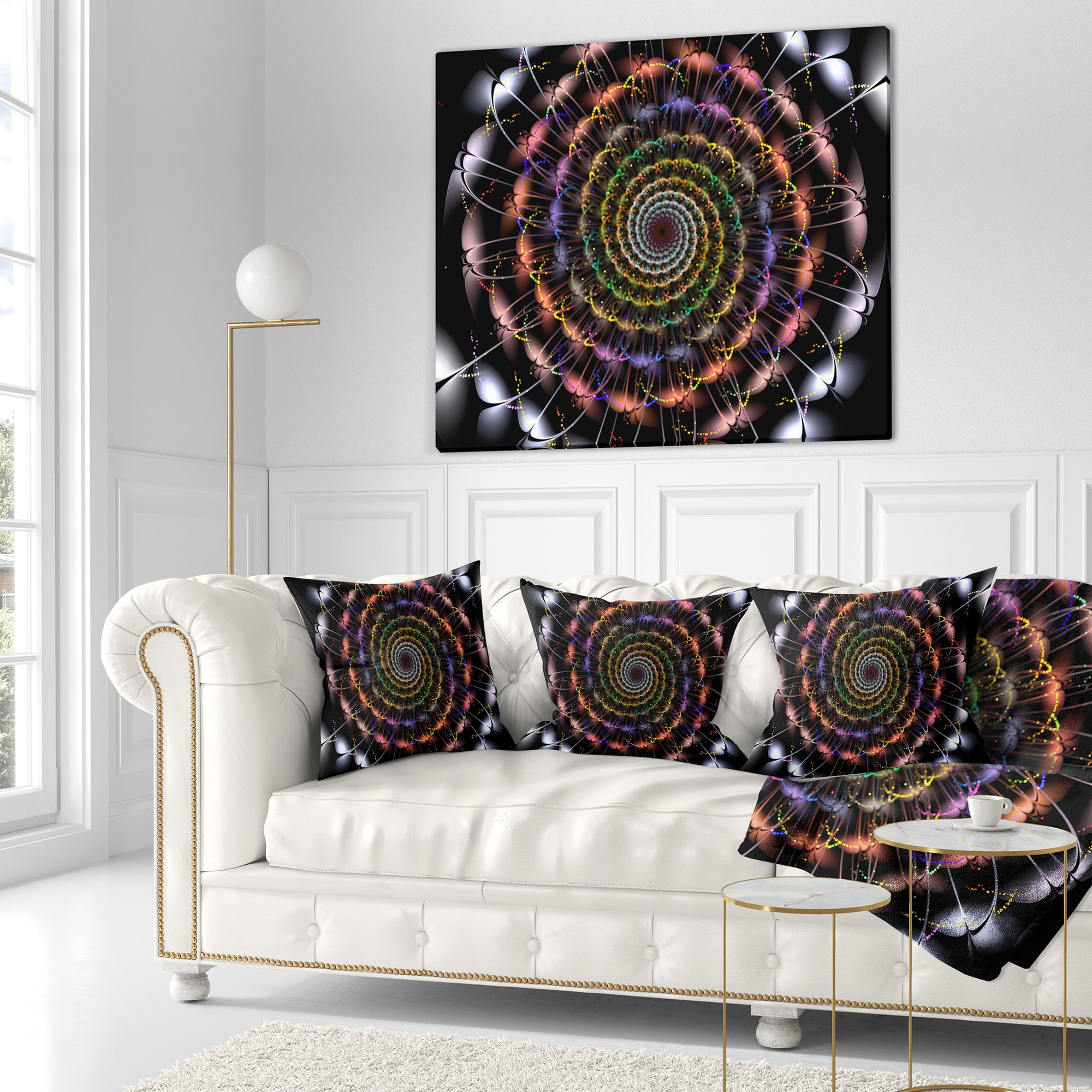 Designart Multicolor Abstract Spiral Flower - Abstract Throw Pillow - 18x18