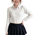 thumbnail image 2 of TGSLY Ribbed Knit Cropped Cardigan for Girls Soft V Neck Zip Up Long Sleeve Sweater Causal Solid Color Fall Winter Outerwear with Thumbholes 14-15 Years, 2 of 8