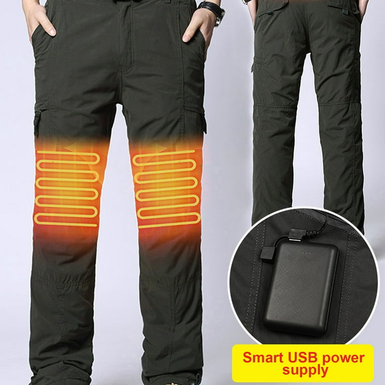Winter USB Heated Pants for Men and Women Outdoor Rain Proof Flame  Retardant Heating Pants Black 3-speed Temperature Dark Grey 50% Polyester  (Need