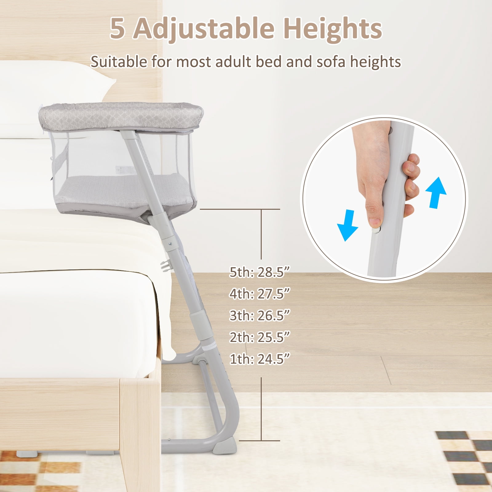 INFANS Baby Bedside Bassinet, Over-Bed Baby Bassinet with Adjustable Height, Safe Close Sleeping, Storage, Lowering Wall for Easy Access, Newborn Girls Boys Aged 6-18 Months
