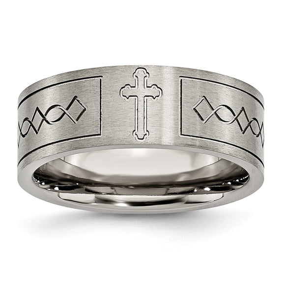 Grey Titanium Ring Band Wedding Flat Cross Design 8mm Brushed