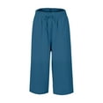 thumbnail image 5 of AKOEE Cotton Linen Capris for Women with Pockets Drawstring Elastic Waist Wide Leg Beach Lounge Capri Pants (S, Sky Blue), 5 of 5