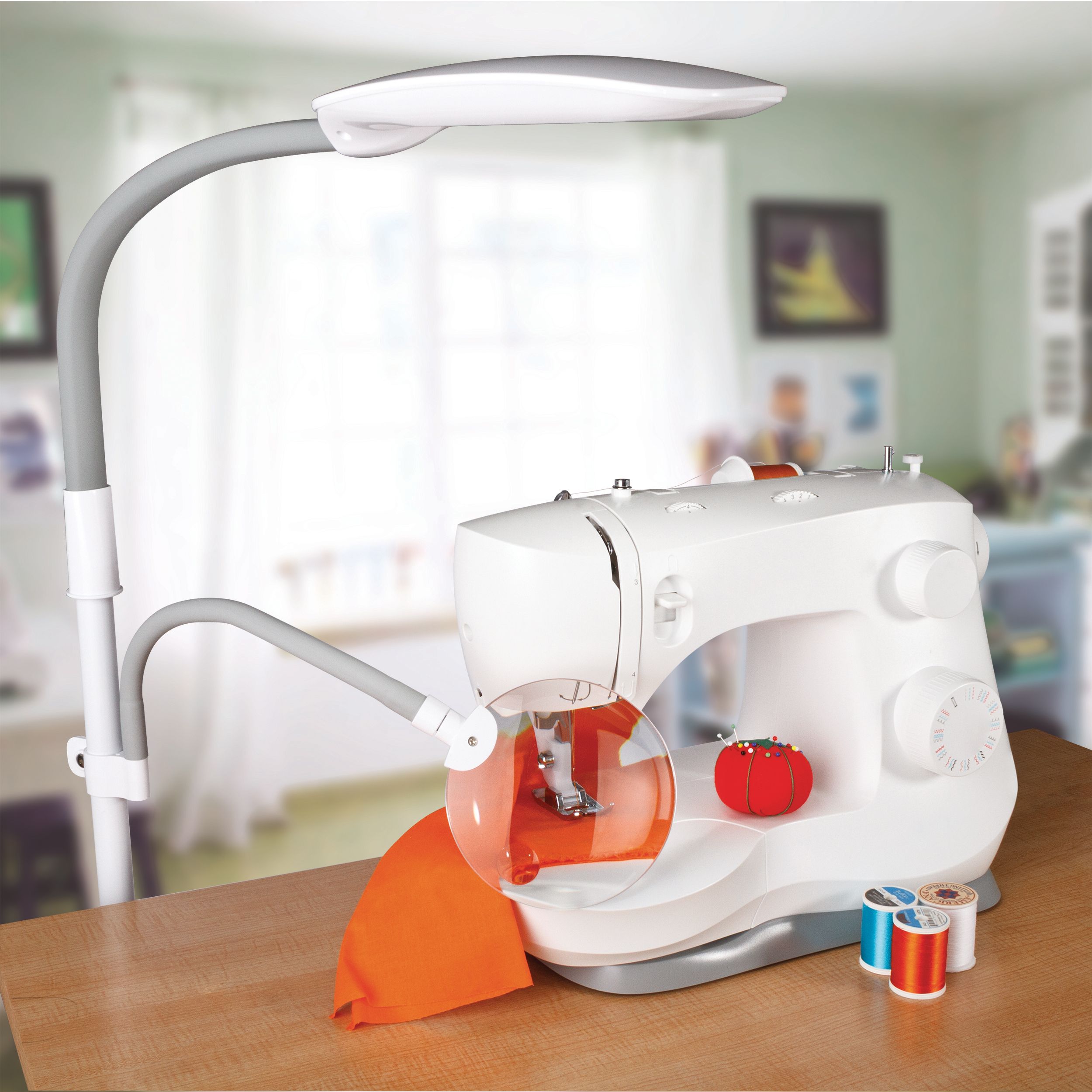 OttLite Dimmable LED Floor Lamp with Magnifier, White