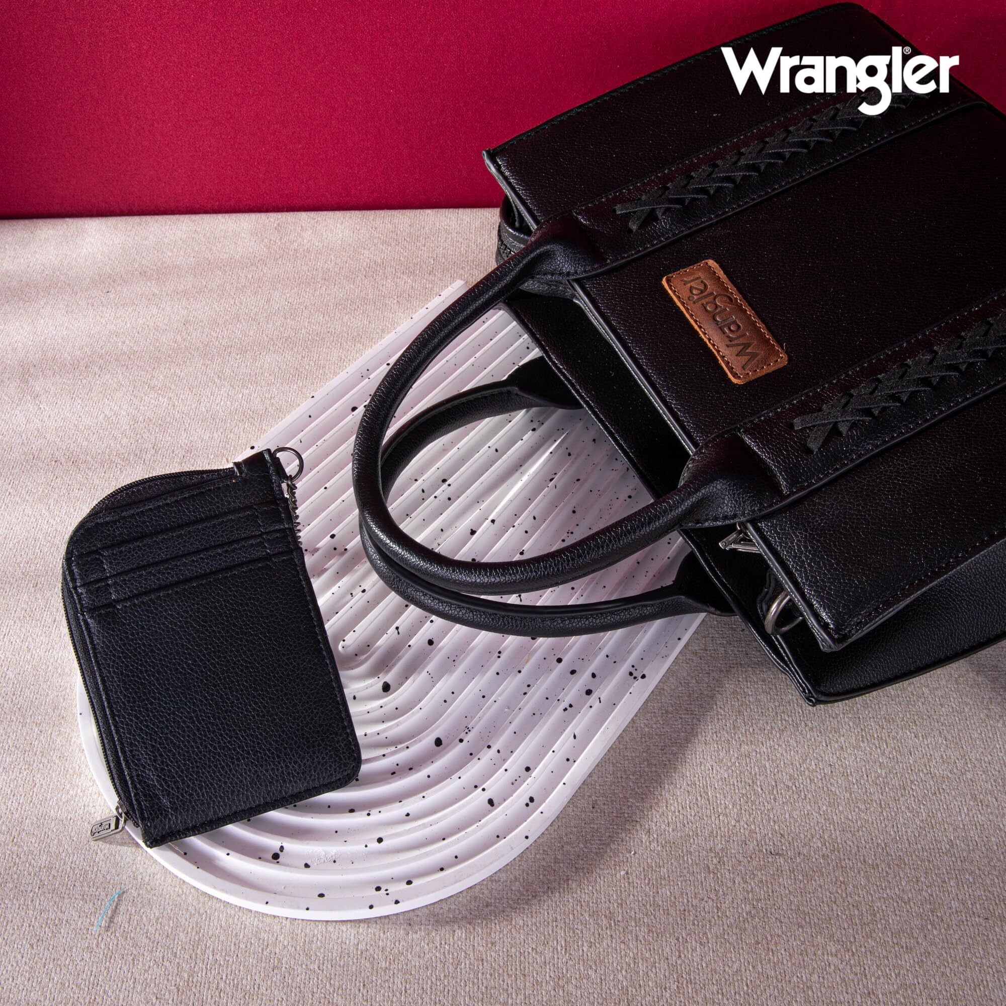 Wrangler Purse Medium Tote Bags for Women with Card Holder Wallet Designer Satchel Top-handle Handbags, Classic-Black