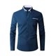 thumbnail image 2 of Ceisia Contrast Panel Stand Collar Shirt Men's Slim Fit Long Sleeve Casual Button-Down Top with Pocket Blue L Gifts, 2 of 6
