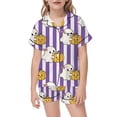 thumbnail image 4 of SJLDQY Girls' Halloween Pajama Sets Ghost Pumpkin Print Short Sleeve Shirts and Shorts 2 Piece Pj Sets Casual Sleepwear Button Down Loungewear Sets, 4 of 5