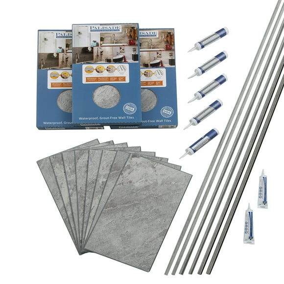 Palisade 25.6in x 14.8in Vinyl Wall Tile Shower Kit in Silver Lake