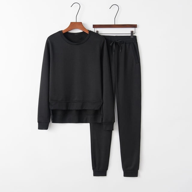 DPTALR Femmes Sweat-Shirts 2 Pièces Tenues Sweat-Shirt Col Rond Survêtement Automne Ourlet Irrégulier Pull Lounge Sets