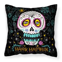 Carolines Treasures VHA3035PW1818 Happy Halloween Day of the Dead Fabric Decorative Pillow
