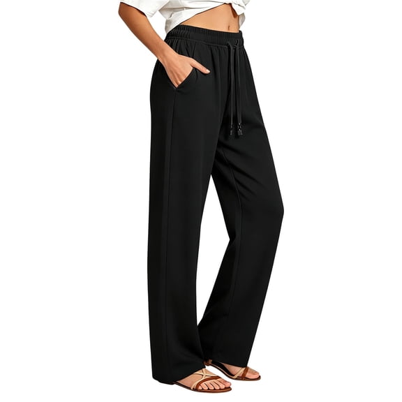 Women's Plus Size Straight Leg Athletic Pants, Nylon Quick Dry Cool Sensation Jogger Pants, Elastic Waist Drawcord Relaxed Fit with 2 Pockets, Ice Feeling Summer Casual Active Pants Black L