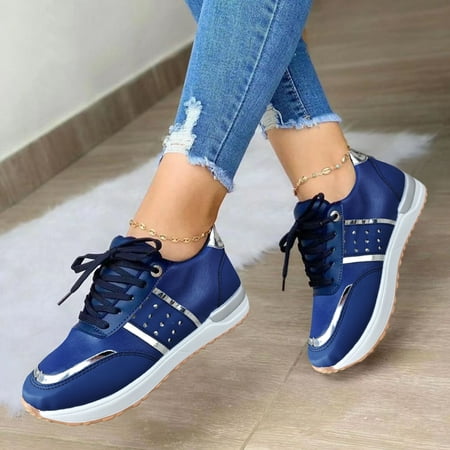 

Sneakers Women Women Shoes Round Toe Round Toe Flat Bottom Colorblock Shoes Pu Blue 38