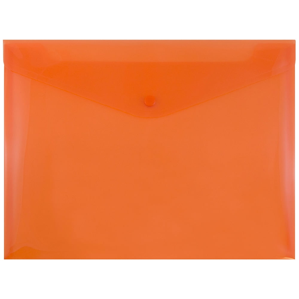 JAM Plastic Snap Envelopes, 9.8x13, 12/Pack, Orange