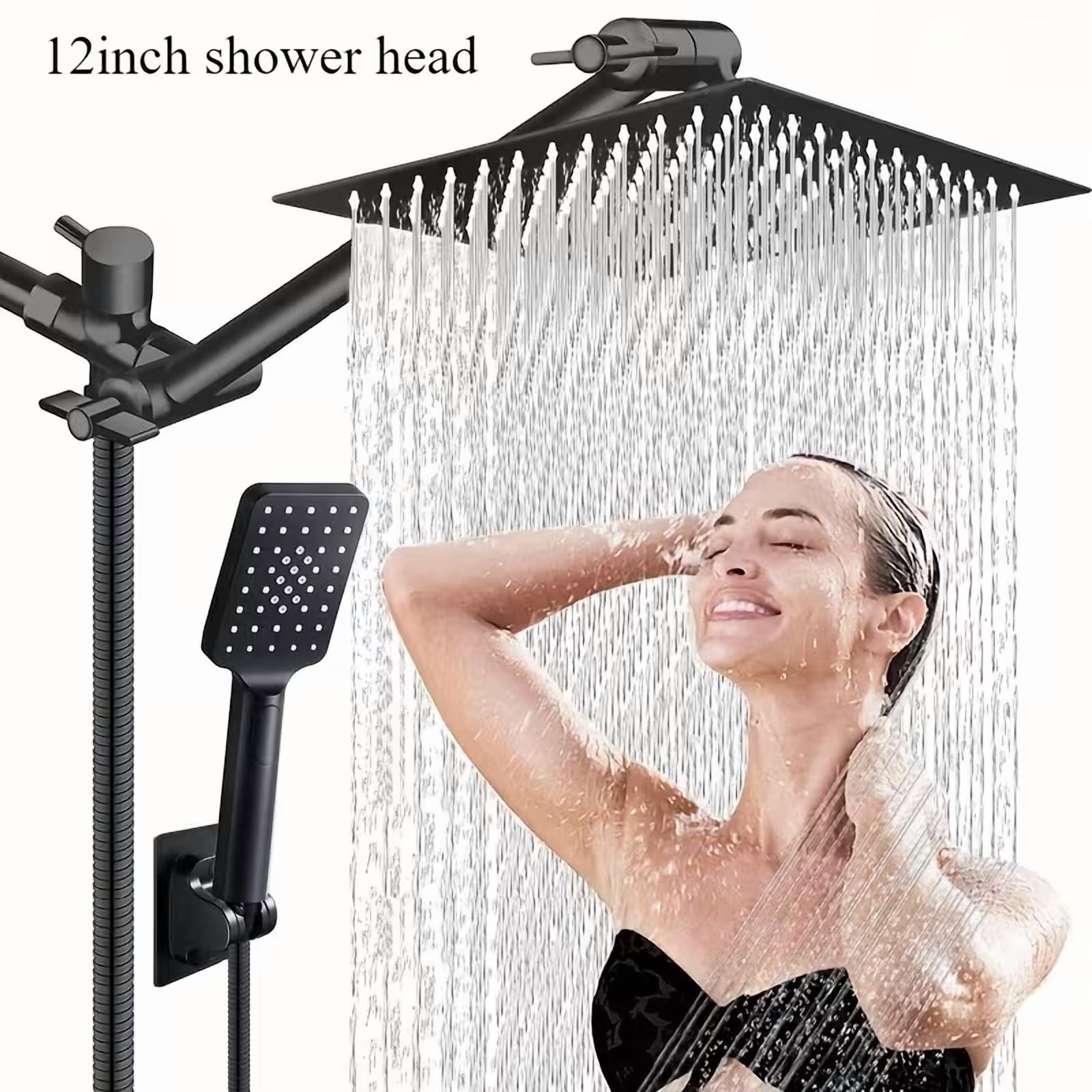 Senlesen, Rainfall Shower Head, 13-inch, Black, 4-Mode Handheld