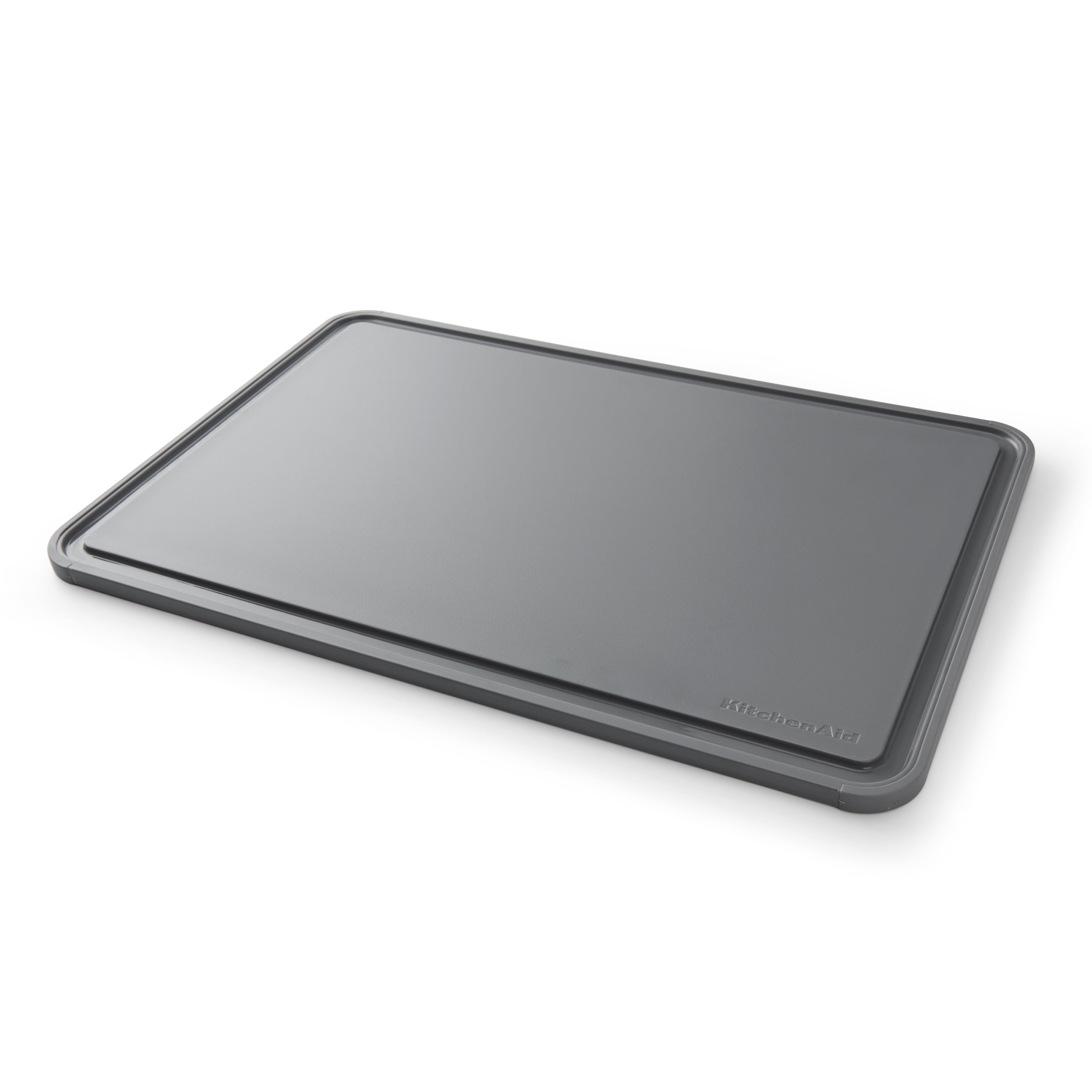 KitchenAid 12x18 Poly Cutting Board, Perimeter Trench, Non Slip Edges, Dishwasher Safe Matte Gray