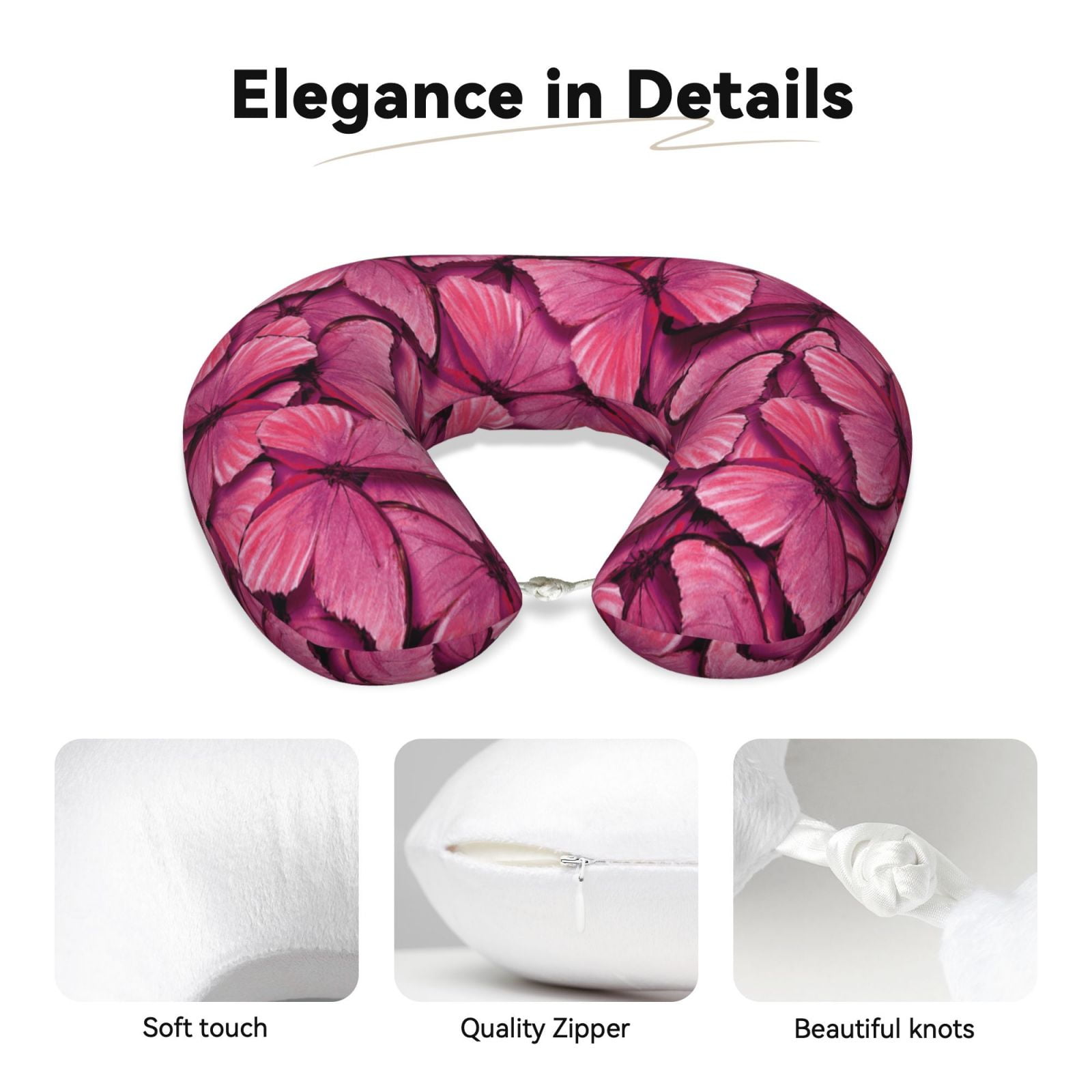 Xecao Butterfly Print Memory Foam Cervical Neck Pillow Versatile U-Shaped Pillows for Home,Office,Camping,Travelling,Soft Washable Cover