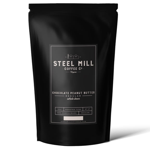 Steel Mill Coffee Co. Chocolate Peanut Butter Flavored Coffee   | 12 ounces / Whole Bean / Regular | ORIGIN: Grown in Colombia