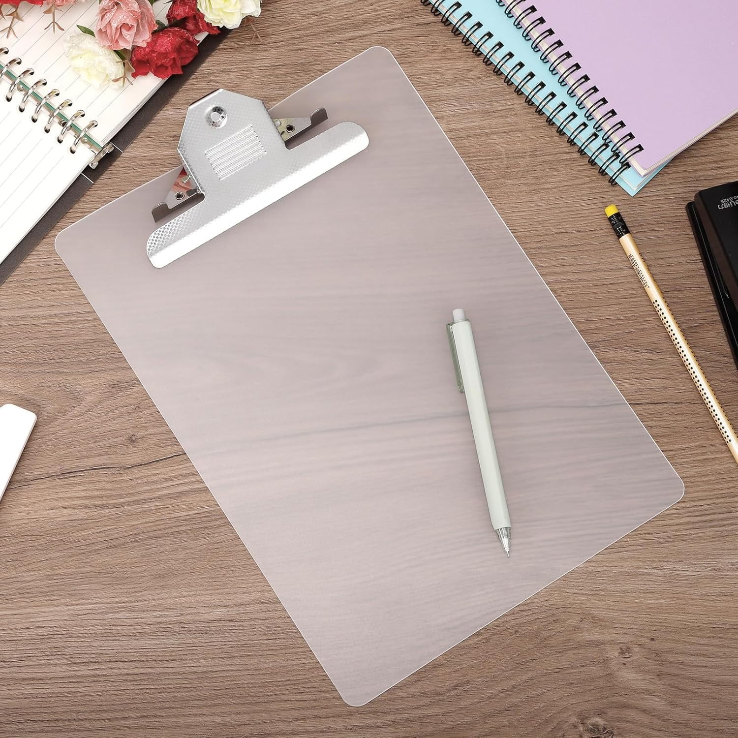 6 Pcs Plastic Clipboards, Clear A4 Size, Acrylic Clipboard with Low Profile Clip
